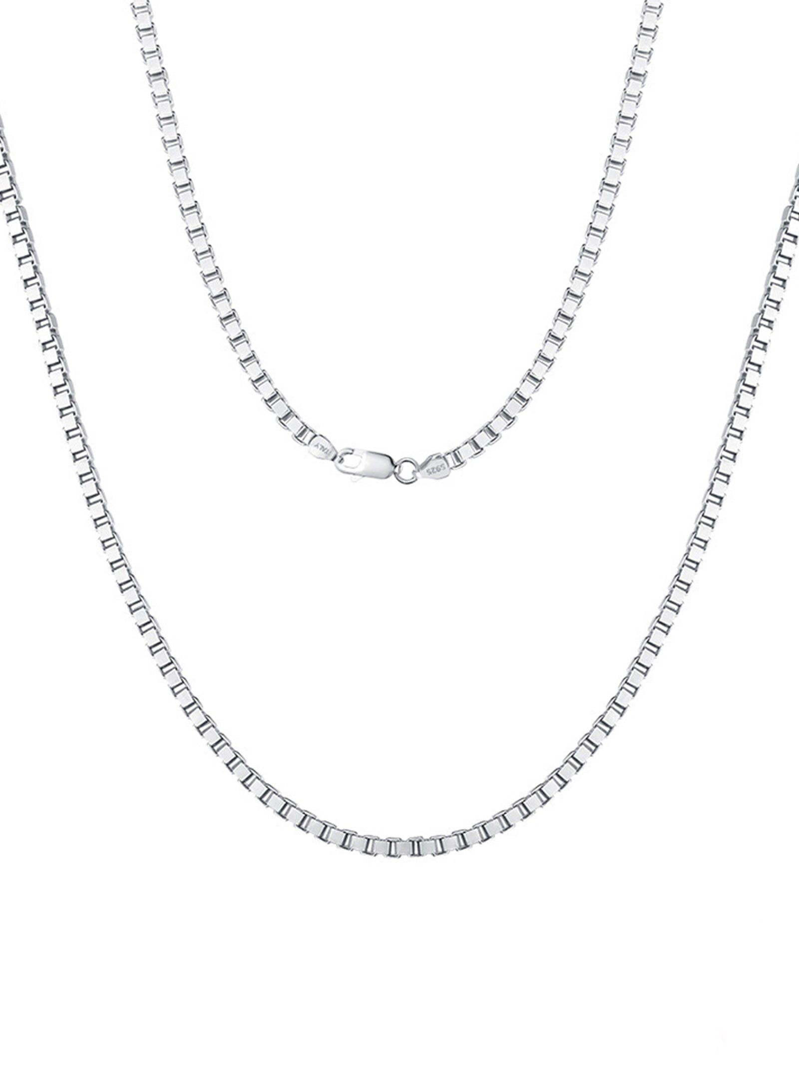 Sterling Silver Box Chain Necklace with Rhodium Plating – Ace Tags