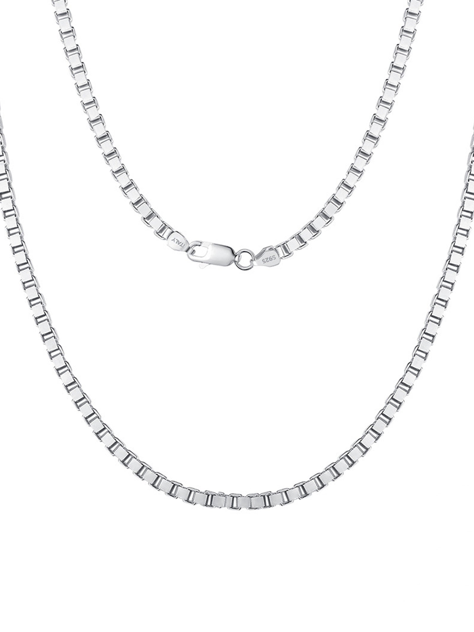 Sterling Silver Box Chain Necklace with Rhodium Plating – Ace Tags