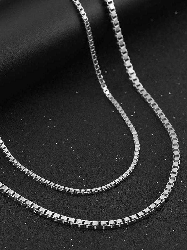 Sterling Silver Box Chain Necklace with Rhodium Plating – Ace Tags