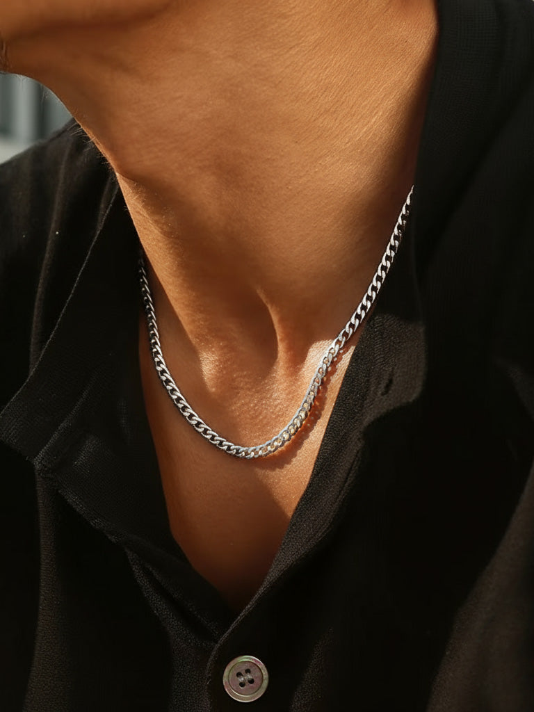 Sterling Silver Curb Chain Necklace with Rhodium Plating – Ace Tags