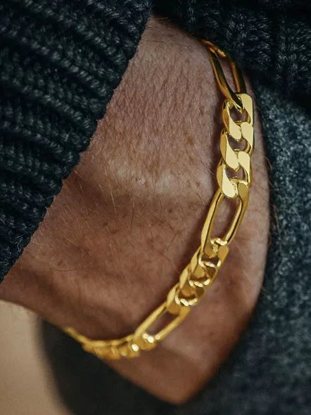 Sterling Silver Figaro Chain Bracelet with 18k Gold Plating – Ace Tags
