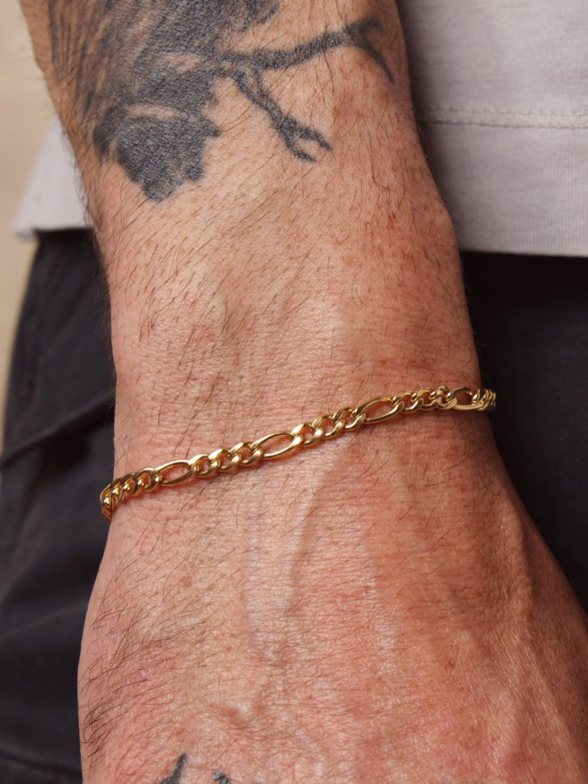 Sterling Silver Figaro Chain Bracelet with 18k Gold Plating – Ace Tags